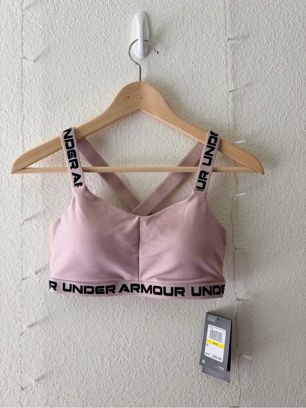 Under Armour Light Pink Cross-Back Sports Bra with Branded Straps